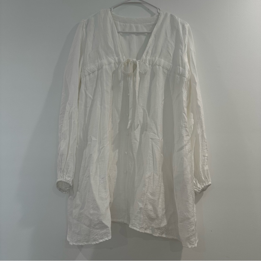 White Long-Sleeve Mini Dress